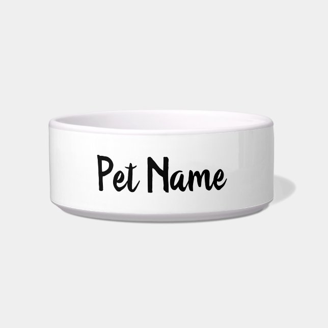 Minimal Modern Personalized Pet Name Script Font Bowl (Front)