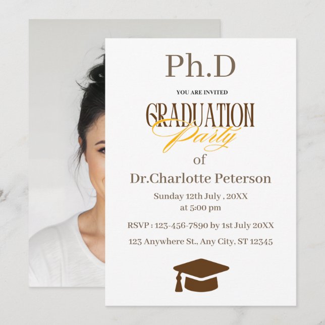Minimal Modern PhD Graduation Party Invitation  (Front/Back)