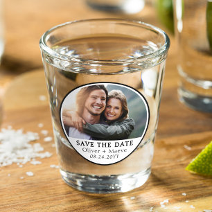 Minimal Modern Photo Black White Save The Date Shot Glass