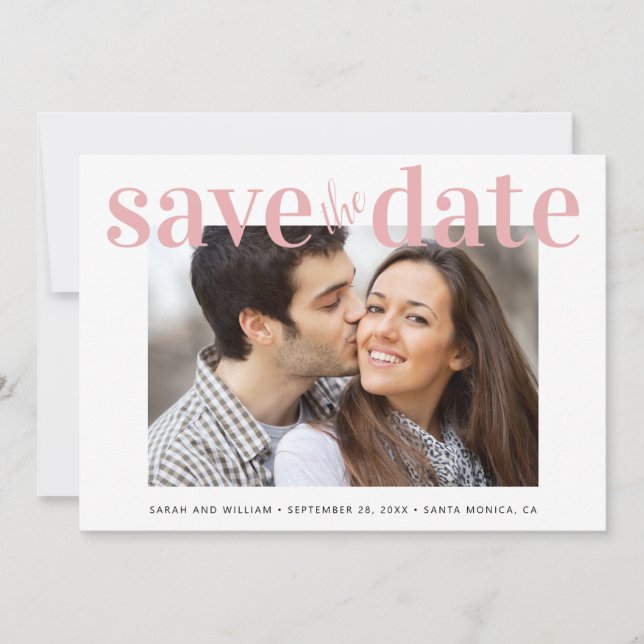 Minimal Modern Photo Blush Pink Save The Date (Front)