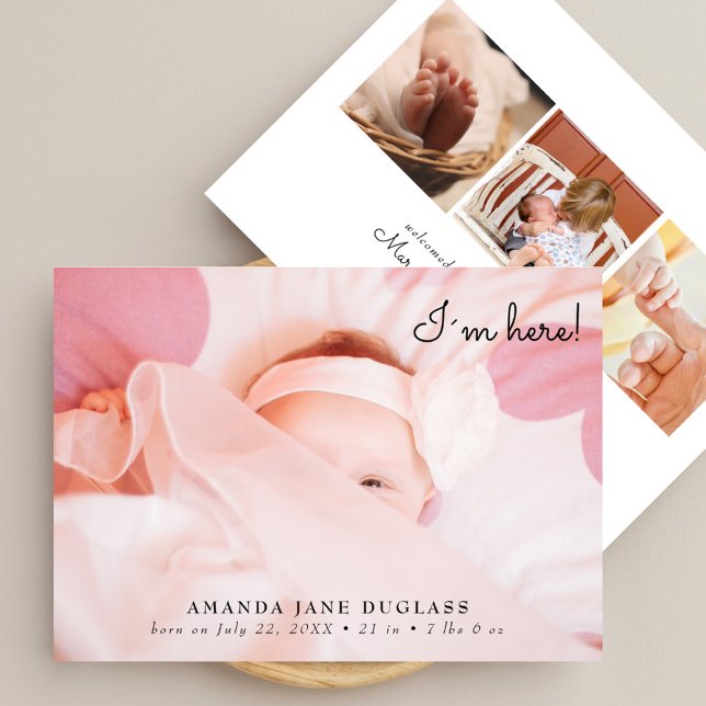 Minimal Modern Photo Collage Birth Announcement (Creator Uploaded)