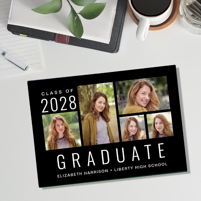 Minimal Modern Photo Collage Black Graduation Announcement (Creator Uploaded)