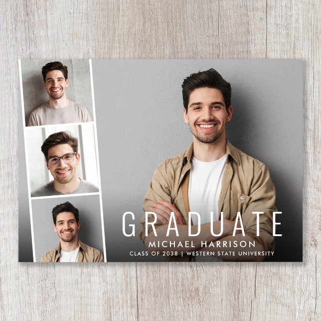 Minimal Modern Photo Collage Graduation Announcement (Share the pride and excitement of your grad's achievement with friends and family near and far)