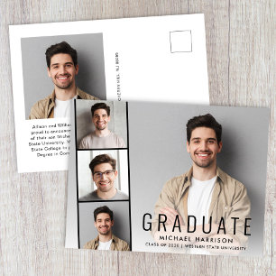 Minimal Modern Photo Collage Graduation Announcement Postcard