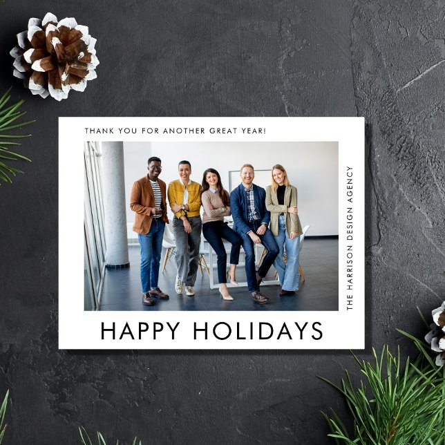 Minimal Modern Photo Corporate Christmas Holiday Postcard (Spread the joy of the season and strengthen business relationships with our photo holiday card)