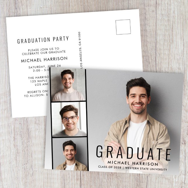 Minimal Modern Photo Graduation Party Invitation Postcard (Minimal Modern Photo Graduation Party Invitation Postcard)