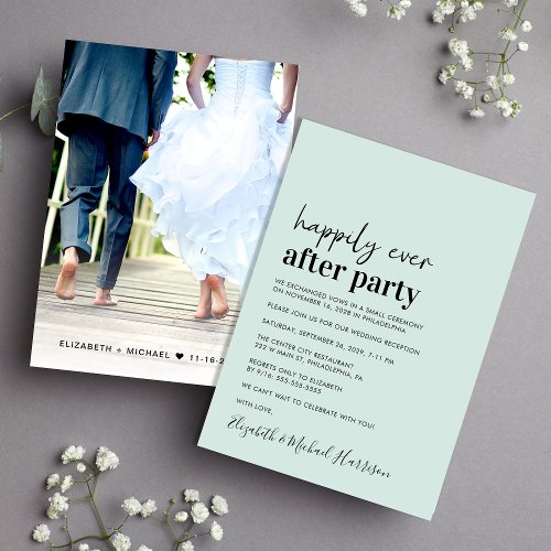 Minimal Modern Photo Mint Wedding Reception Invitation