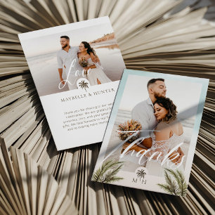 Minimal Modern Photo Palm Tree Monogram Thank You Card