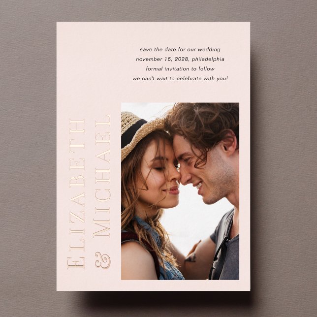 Minimal Modern Photo Pink Save The Date Foil Invitation (Creator Uploaded)