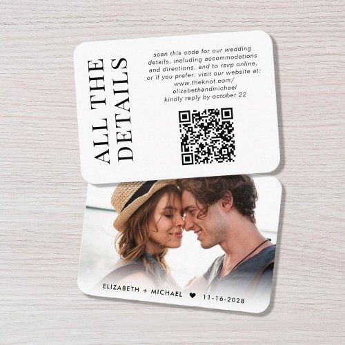 Minimal Modern Photo QR Code Wedding Details Enclosure Card