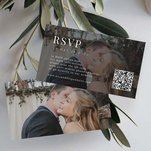 Minimal modern photo QR code wedding RSVP  Enclosure Card