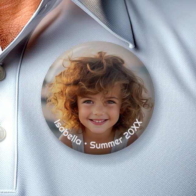 Minimal Modern Photo - Retro Text - Personal Button (Personalized Button - Add Your Photo and Text)