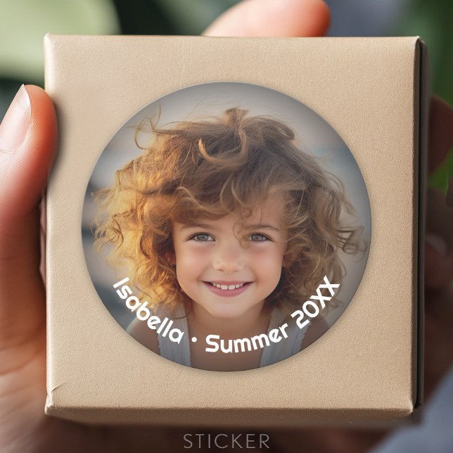 Minimal Modern Photo - Retro Text - Personal Classic Round Sticker (Custom Sticker for Party Favors and Envelopes)