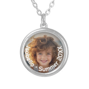 Minimal Modern Photo - Retro Text - Personal Silver Plated Necklace