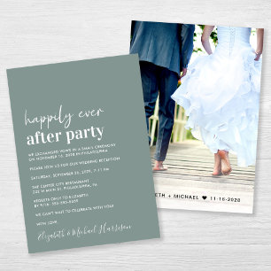 Minimal Modern Photo Sage Green Wedding Reception Invitation