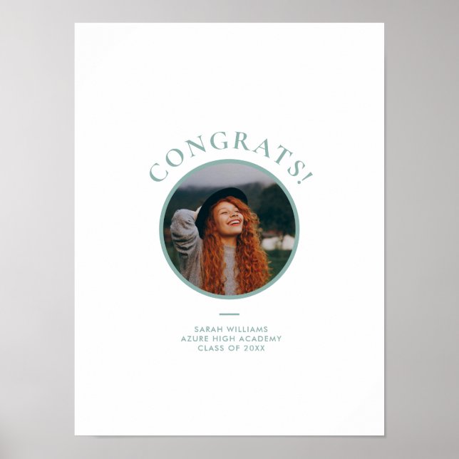 Minimal Modern Photo Teal Graduation Autograph Poster (Front)
