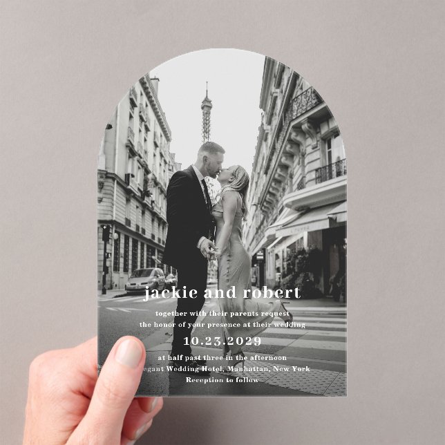 Minimal Modern Photo Wedding Acrylic Invitations (Insitu (Handheld))