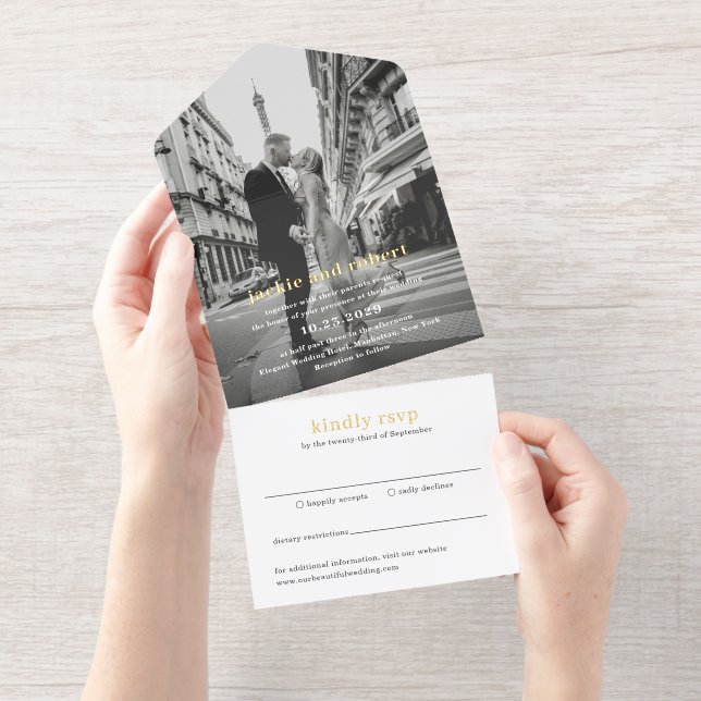 Minimal Modern Photo Wedding All In One Invitation (Tearaway)