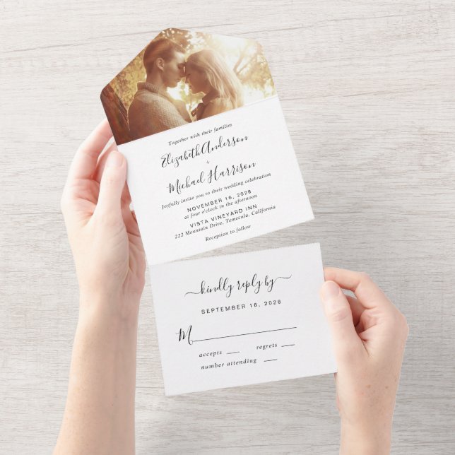 Minimal Modern Photo Wedding All In One Invitation (Tearaway)