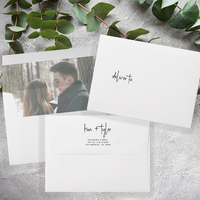 Minimal modern photo wedding black and white envelope (Creator Uploaded)