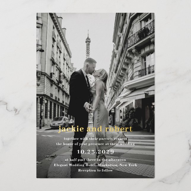 Minimal Modern Photo Wedding Foil Invitation (Front)