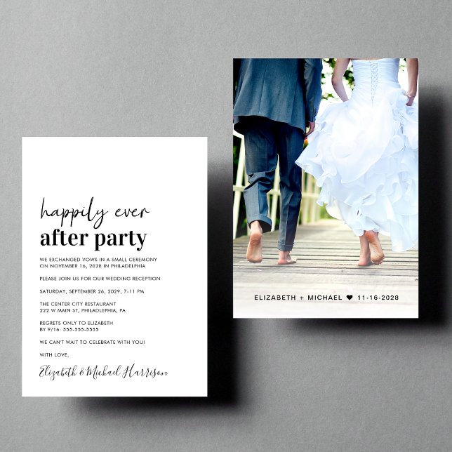 Minimal Modern Photo Wedding Reception Invitation (An chic Happily Ever After Party invitation for your wedding celebration)