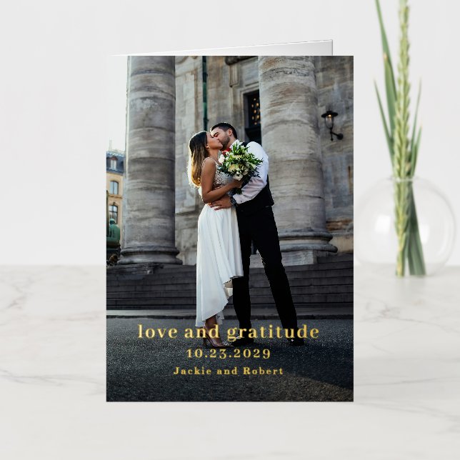 Minimal Modern Photo Wedding Thank You Foil Greeting Card (Front)