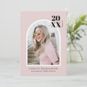 Minimal Modern Pink Arch Photo Graduation Party Invitation (Standing Front)