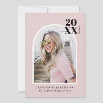 Minimal Modern Pink Arch Photo Graduation Party Invitation