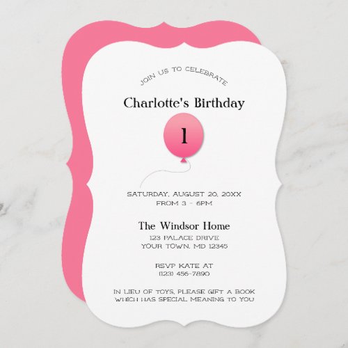 Minimal Modern Pink Balloon Any Number Birthday Invitation