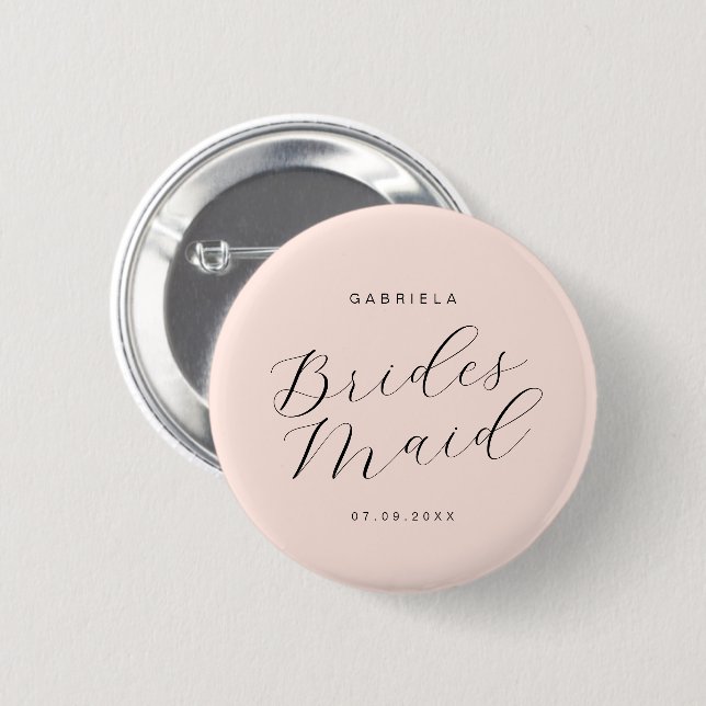 Minimal modern pink custom bridesmaid button (Front & Back)