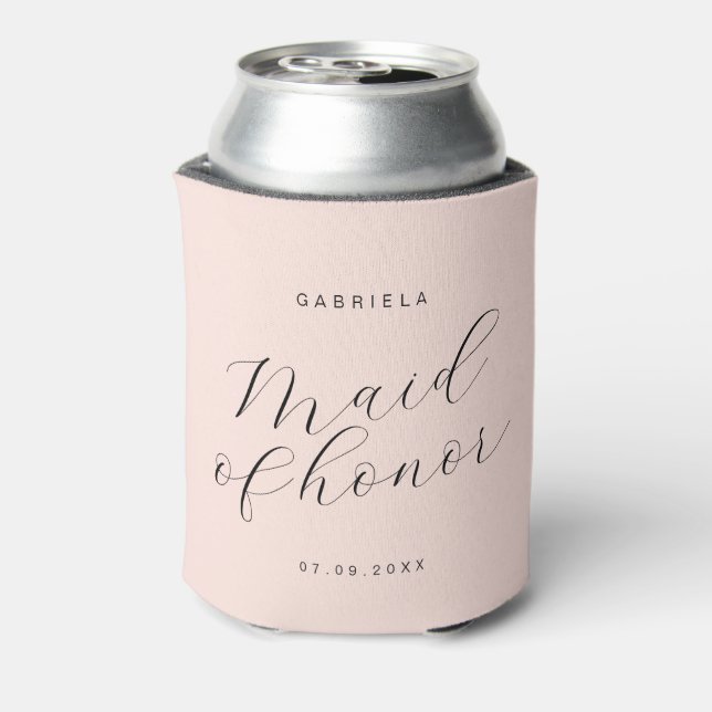 Minimal modern pink custom maid of honor can cooler (Can Back)