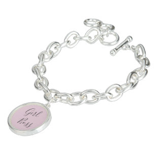 Minimal Modern Pink Girl Boss Charm Bracelet