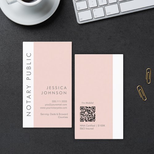 Minimal Modern Pink Gray Mobile Notary Public QR Business Card