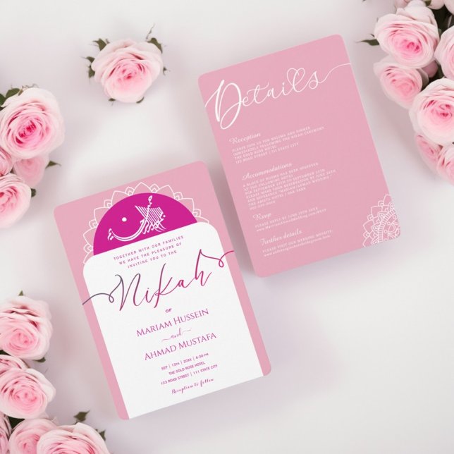 Minimal Modern Pink Magenta Mandala Islamic Nikah Invitation (Creator Uploaded)