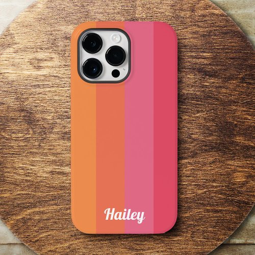 Minimal Modern Pink Orange Stripes Personalized iPhone 11 Case