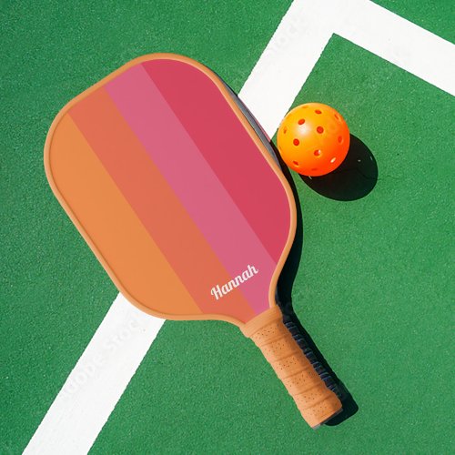 Minimal Modern Pink  Orange Stripes Personalized Pickleball Paddle
