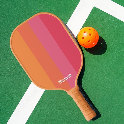 Minimal Modern Pink  Orange Stripes Personalized Pickleball Paddle