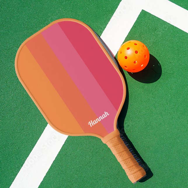 Minimal Modern Pink & Orange Stripes Personalized Pickleball Paddle (Creator Uploaded)