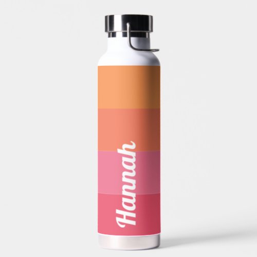 Minimal Modern Pink Orange Stripes Personalized  Water Bottle