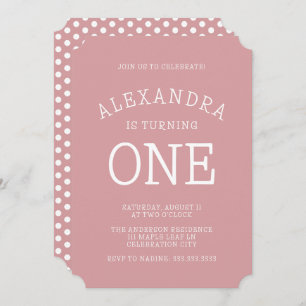 Minimal Modern Pink Polka Dot First Birthday Invitation