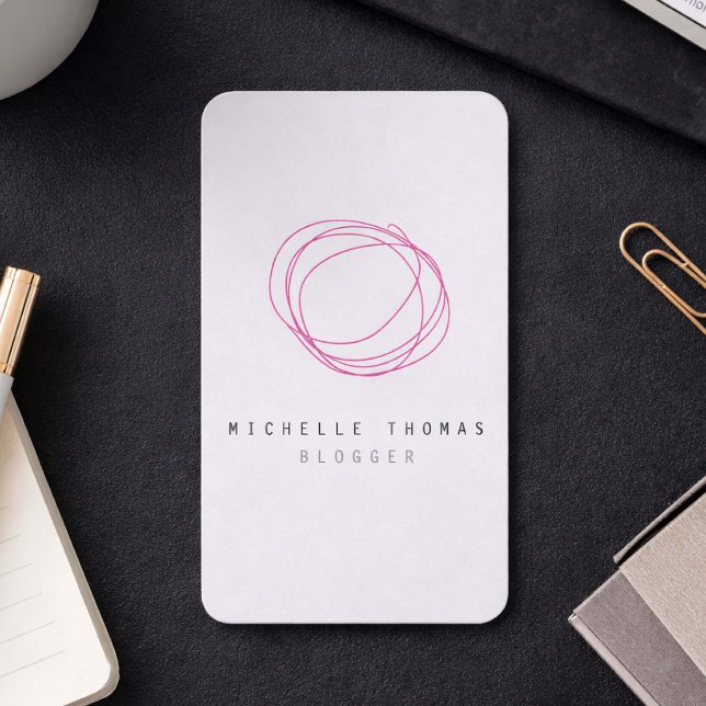 Minimal Modern Pink Scribble Logo Content Creator Business Card (Creator Uploaded)