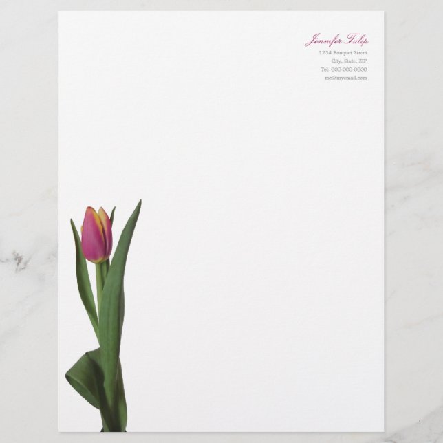 Minimal Modern Pink Tulip Personal Letterhead (Front)