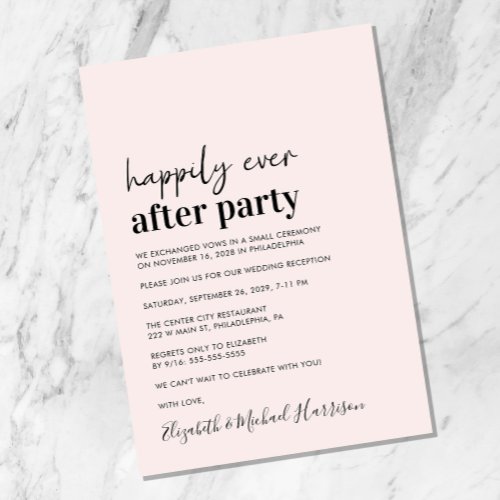 Minimal Modern Pink Wedding Reception Invitation