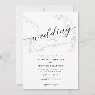 Minimal Modern Popponesset Inn Map Wedding Invitation