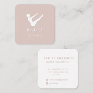 Minimal Modern Powder Pink Female Logo Pilates  Square Business Card