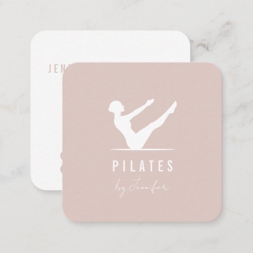 Minimal Modern Powder Pink Female Logo Pilates  Square Business Card