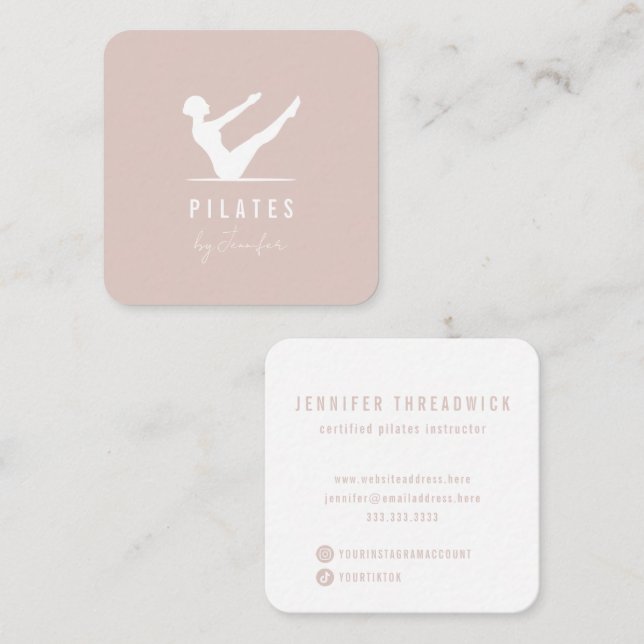 Minimal Modern Powder Pink Female Logo Pilates  Square Business Card (Front/Back)