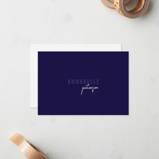 Minimal Modern Professional Blue Simple Note Card (Front/Back In Situ)