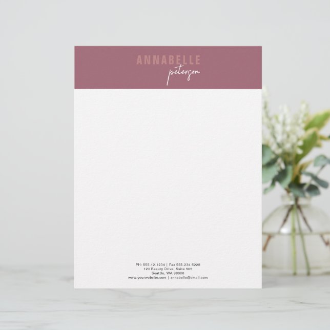 Minimal Modern Professional Dusty Rose Simple Letterhead (Standing Front)